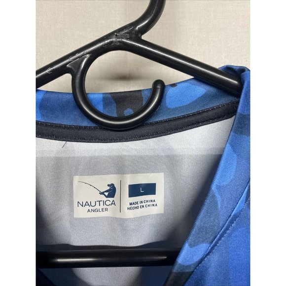 Nautica Angler Men Long Sleeve Shirt Pullover Urban Blue Camo Large Fishing swim - Picture 2 of 7